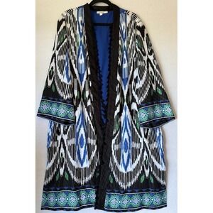 Chico's Kimono Cardigan Women 4 U.S XXL Multicolor Open Front Tassel Trim Boho